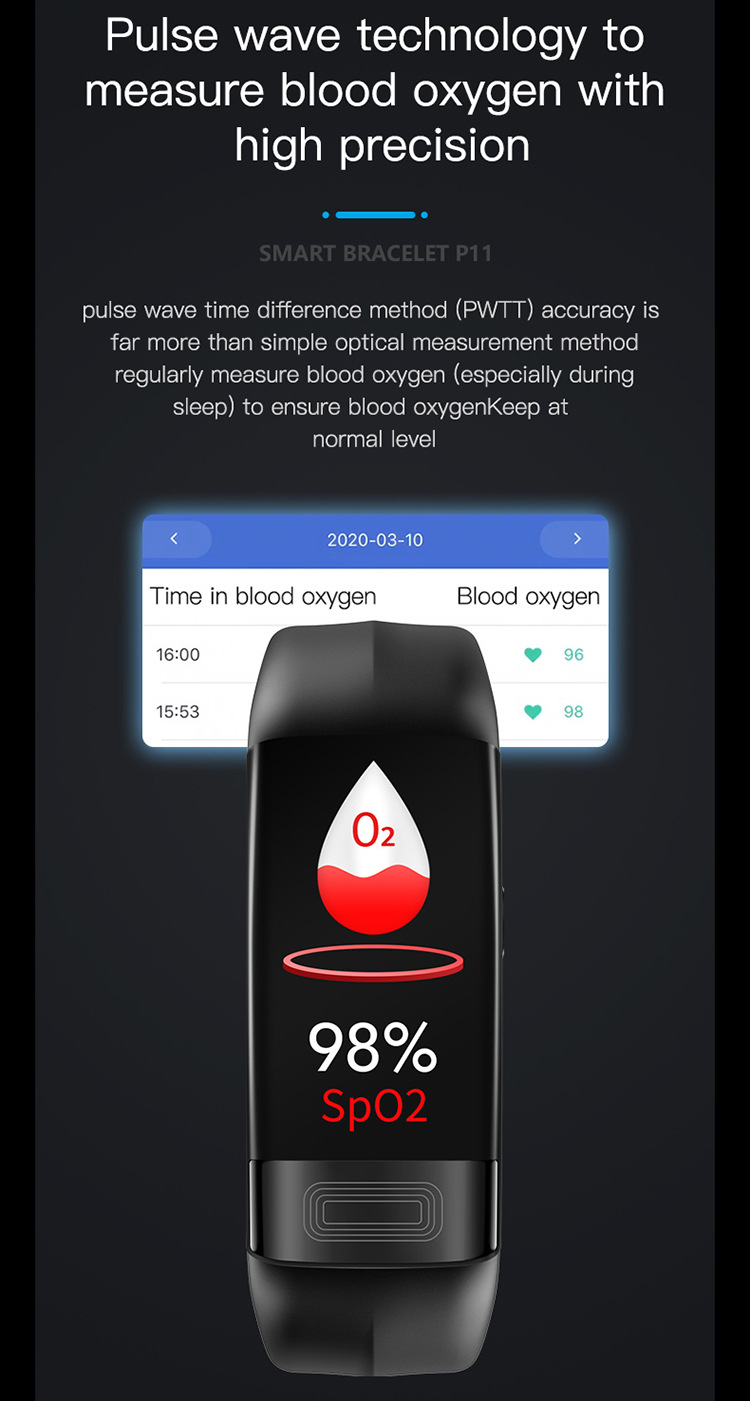 P11plus smart bracelet Heart rate, blood pressure and electrocardiogram test information push, step-counting exercise bracelet one-stop delivery undefined