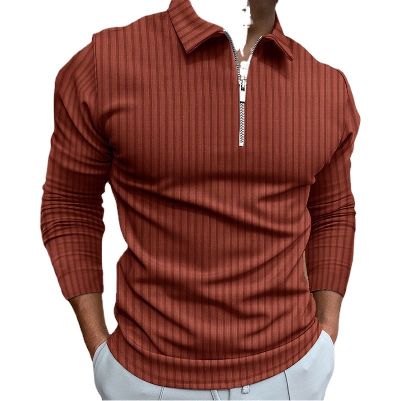 Comercio exterior otoño nuevos hombres de impresión digital de color sólido rayas cremallera Polo camisa polo hombres