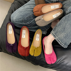 溫柔晚晚風豬蹄鞋分趾鞋2024年新款絨面韓版軟底淺口單鞋豬腳瓢鞋