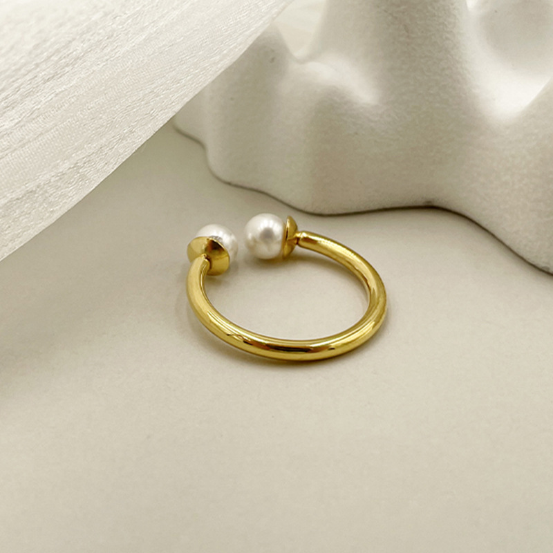 Simple Style Geometric Stainless Steel Plating Artificial Pearls Open Ring