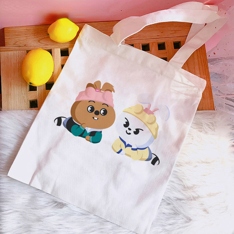 Transfronteriza Venta caliente Stray Kids Skzoo periférico impreso lienzo bolsa de hombro bolsa plegable bolso de compras