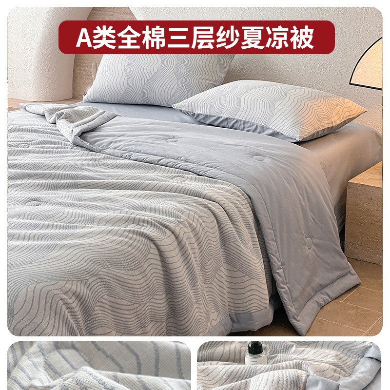 Juego de cuatro piezas de cama de edredón fresco de verano de hilo de doble capa de algodón puro 2025 nuevo juego de tres piezas de sábanas de alta gama de lujo ligero image 14