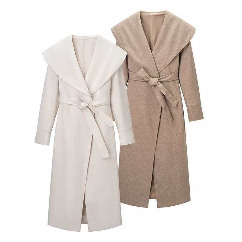 Za Cross-Border European and American Foreign Trade Women's Clothing, Popular on Aliexpress, Elegant and Versatile Autumn Long Woolen Coat with a Cinched Waist Za Cross-Border European and American Foreign Trade Women's Clothing, Popular on Aliexpress, Elegant and Versatile Autumn Long Woolen Coat with a Cinched Waist