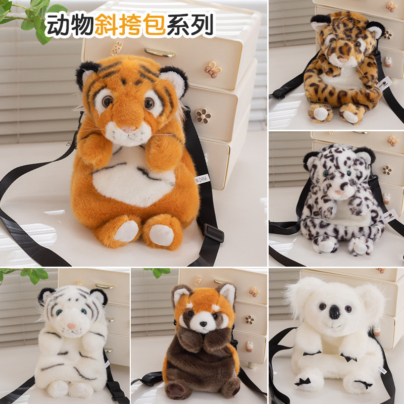Simulation Tiger Giant Panda Crossbody Bag Shoulder Bag Red Panda Sloth Plush Toy Backpack Zoo Toy