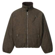 美式复古立领加厚PU皮棉衣外套男女冬季高智感潮牌宽松机车底特律