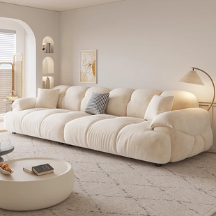 Cat Scratch Fabric Sofa for Living Room, Cream Style, Retro Small Apartment, Straight Marshmallow Sofa, Skin-Feel Milk Velvet