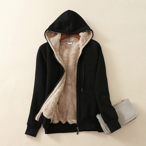 Amazon Korean Version Retro Warm Medium-Long Sleeve Fleece Padded Thick Elegant Commute Zipper Stylish Cotton Sweatshirt
