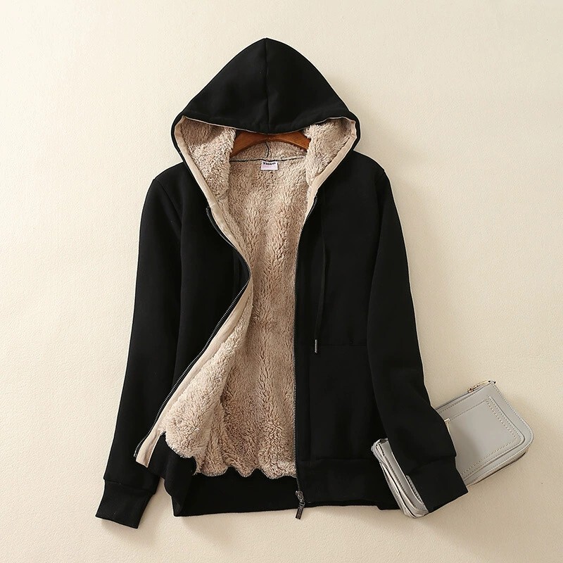Amazon Korean-style Retro Warm Mid-length fleece-lined Thickened Elegant Commuter Zipper Styline Cotton-padded Jacket Sweat
