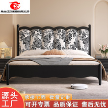 法式实木床现代简约双人床黑色复古1米5软包靠1.8m主卧中古风家具