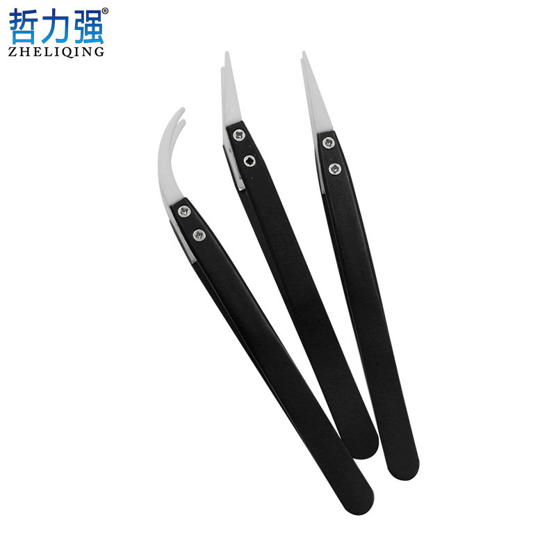 耐酸碱腐蚀绝缘维修夹持工具 黑色柄陶瓷镊子 耐高温夹持镊子
