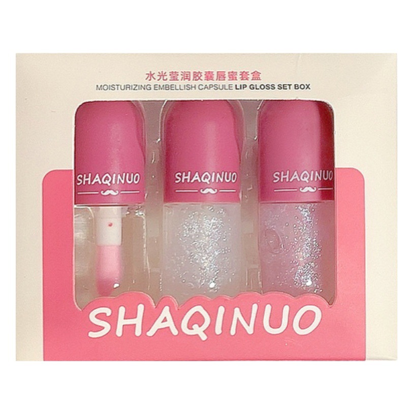 Sha Qi Nuo cápsula conjunto de brillo de labios transparente labio de vidrio plegable conjunto de recubrimiento femenino mini muestra de brillo de labios