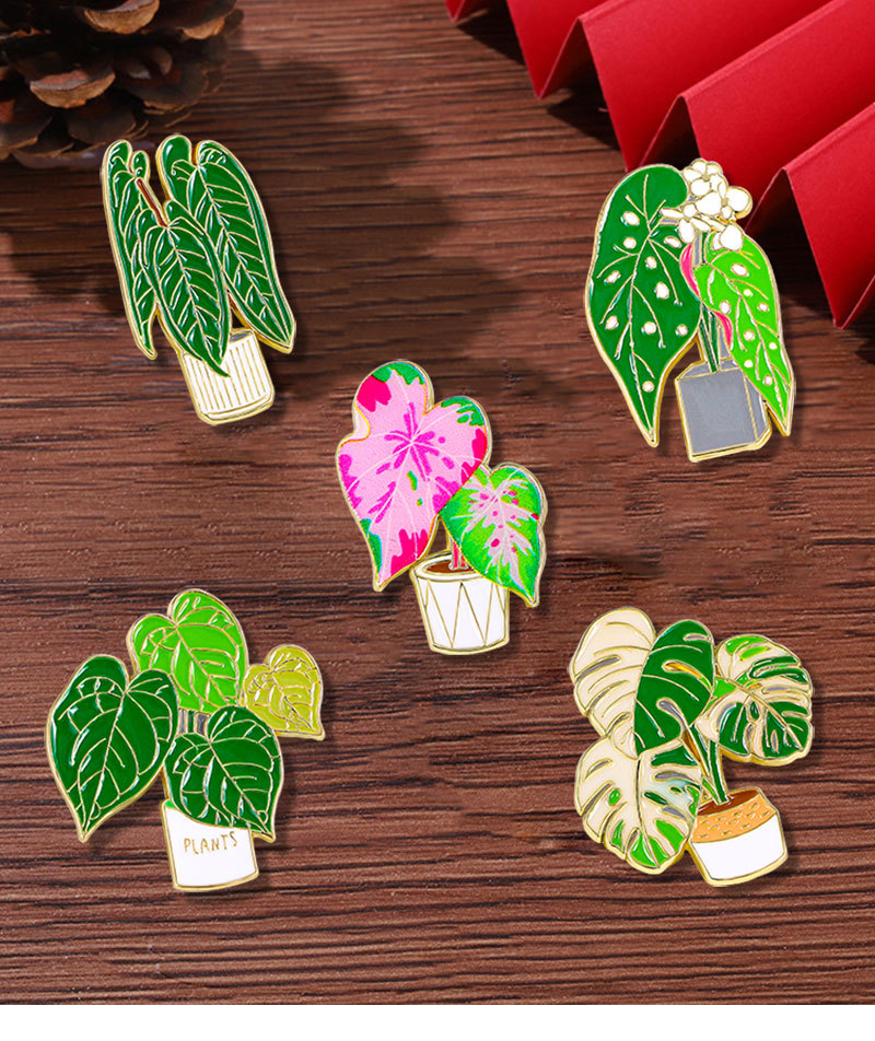 8g Weight Brooches Classification Alloy Material Leaf, Plant Pattern Enamel Craft Cartoon Style Cute Sweet Pin Leaf Plant Alloy Enamel Unisex Brooches 无