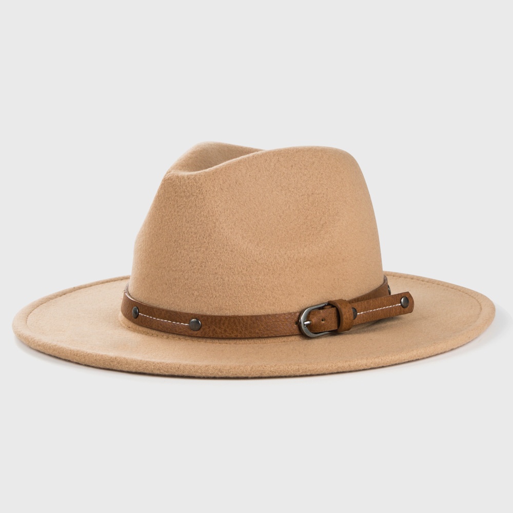 3780g Weight Fedora Hat Hats Type Outdoor Occasion Woolen Material Solid Color Pattern Autumn&Winter Season Unisex Gender Basic Style Army Green, Royal Blue, Navy Blue, Grey, Red, Wine Red, Camel, Black Color Big Eaves Rim Retro Woolen Hats For Men And Women Belt Metal Buckle Felt Hat Simple Big Brim Jazz Hat 4
