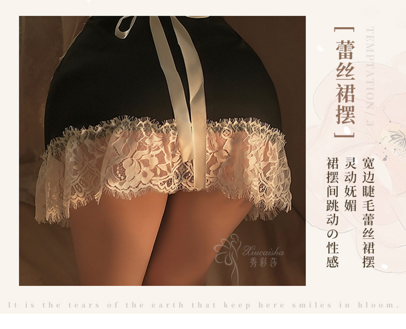 Plus Size Lace Maid Lingerie Set with Headpiece, Apron, Thong and Wristbands — detail image 9