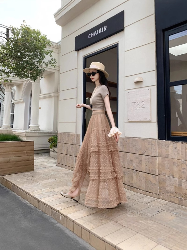 大きな裾ジャカードラブメッシュスカートプラスサイズの女性の 2025 新しいガーゼスカートふわふわスカート妖精ケーキロングスカート|undefined