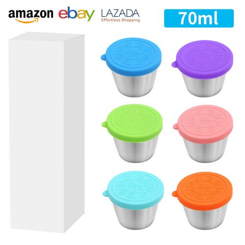 Cross-border 304 stainless steel dipping sauce plate 50/70ML sauce cup with lid leak-proof salad sauce container dipping sauce dish