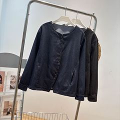 秋季立体裁剪酵洗牛仔长袖日系复古单排扣柔软薄款不掉色外套拼格