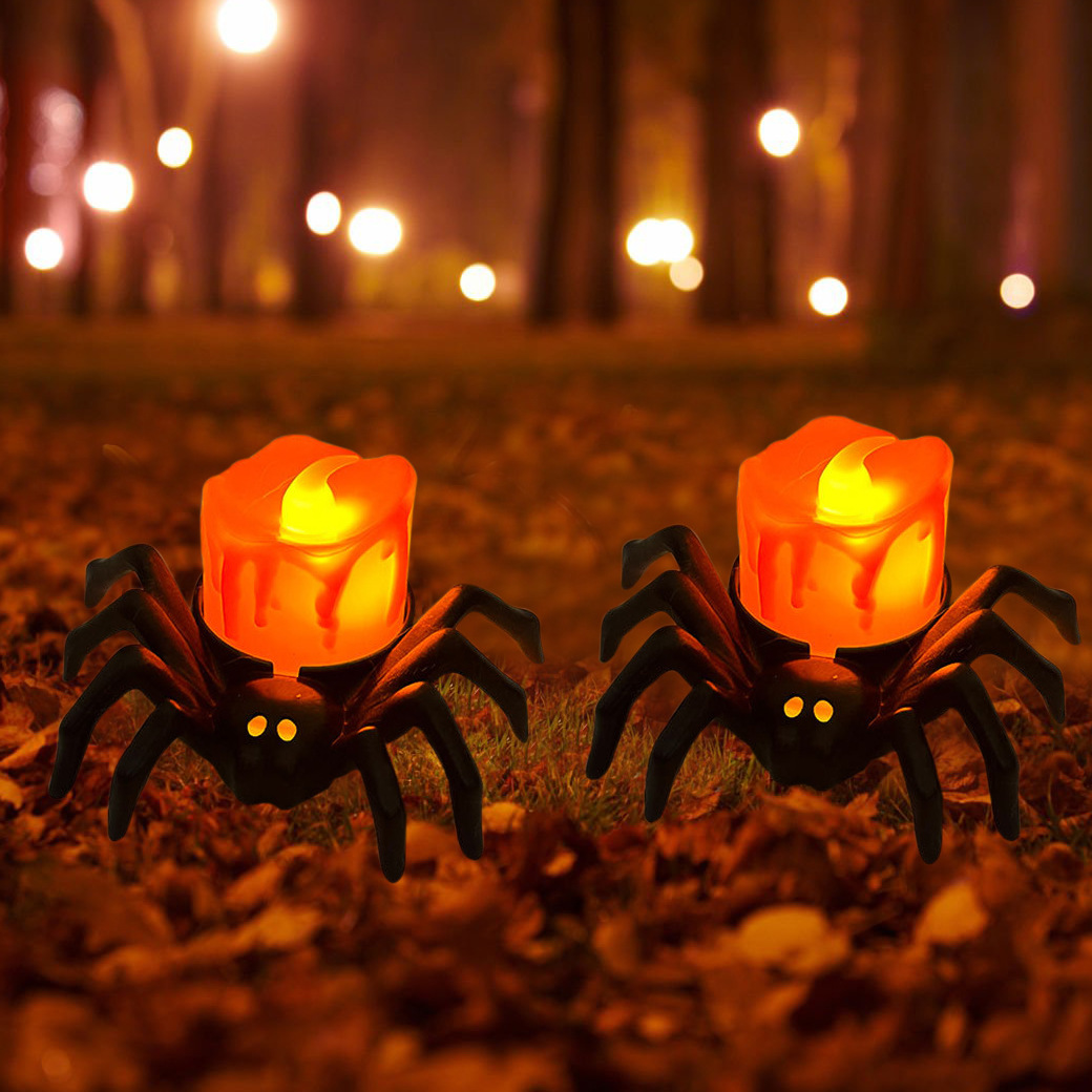 Lámpara de calabaza de Halloween luminosa araña luz nocturna atmósfera decoración props LED adornos de vela electrónica