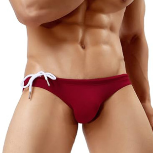 2025 New Men's Triangle Red Drawstring Lace-up Sports Casual Fashion Sexy Anti-light Beach Swimming Trunks