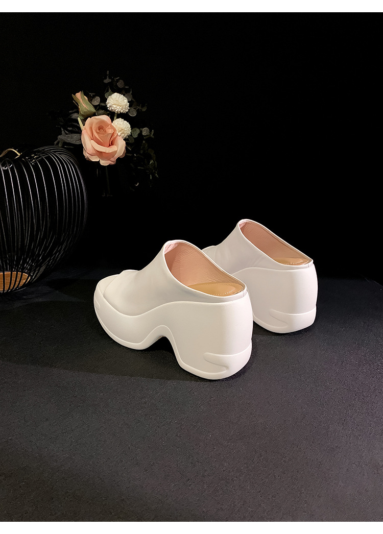 Dép sandal nữ quai chữ V da bò thật đế dày tăng chiều cao — màu đen, Trắng kem- chi tiết 17