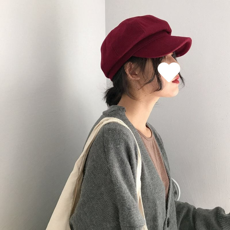 早秋新款贝雷帽女时尚百搭显脸小鸭舌帽大头围法式复古毛呢八角帽|undefined