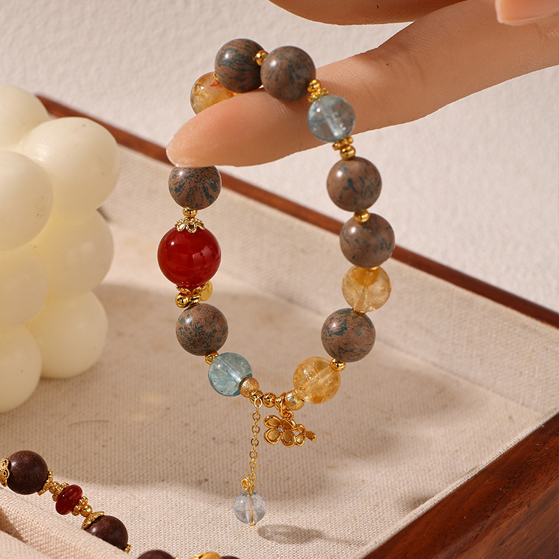 Nuevo estilo chino de perlas de ágata rojo amarillo cristal de cristal de azul azul imitación de piedra turquesa natural pulsera de cuentas pulsera de pulsera mujer
