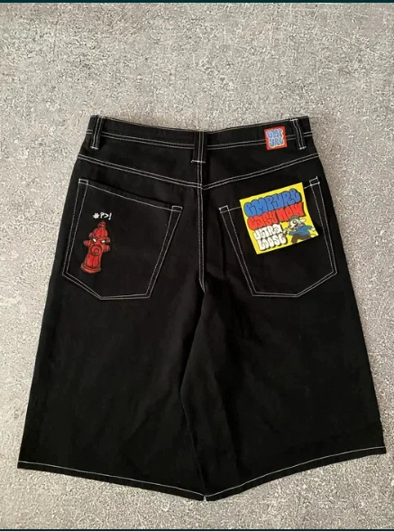 Шорты скейтерские (Empyre Denim) — свободный крой, вышивка, чёрные, S–2XL