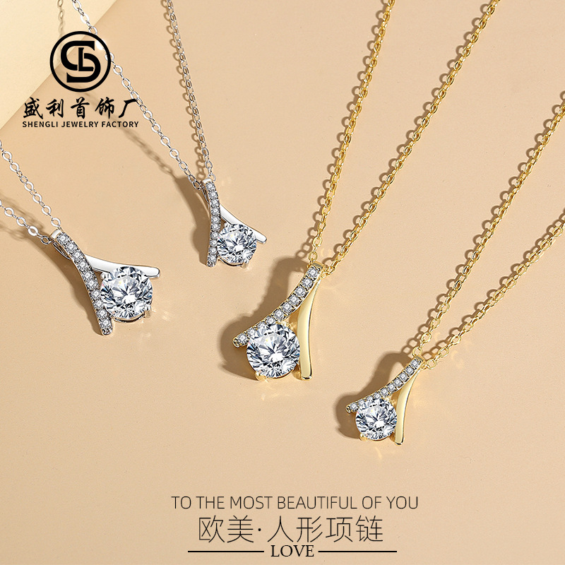 S925 collar de plata de las mujeres del todo-fósforo de la moda europea y americana collar en forma humana transfronteriza Amazon Venta caliente mujer clavícula cadena