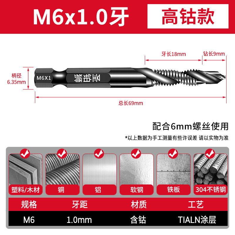 タッピングドリル穴あけm4タップタップタッピングセットドリル一体複合タップチタン自己タッピングねじ山ドリル|undefined