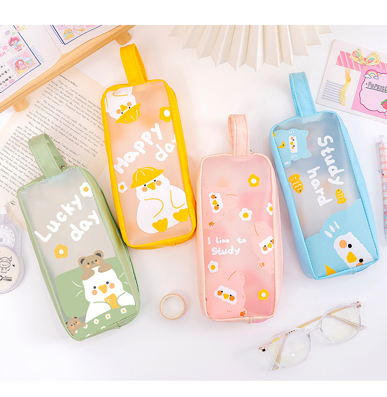 Cute Large Capacity Stationery Bag Pvc Cartoon Lead Pencil Case New Simple display picture 4