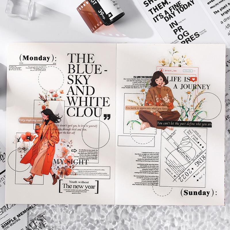 Laboratorio de vida especial aceite impermeable mascota cinta adhesiva transfronteriza Inglés elemento blanco y negro caja cinta adhesiva rodillo