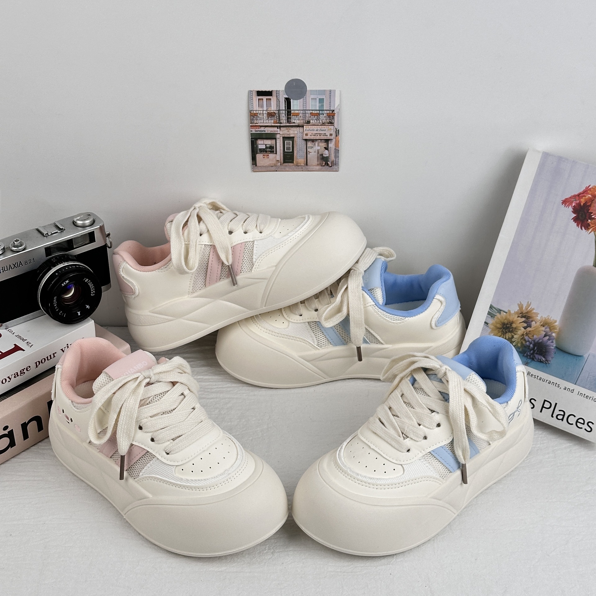 Onda lejana dulces zapatos de hojaldre para mujer 2025 nuevos zapatos de tablero de malla de suela gruesa de verano zapatos de pan de todo fósforo zapatos casuales