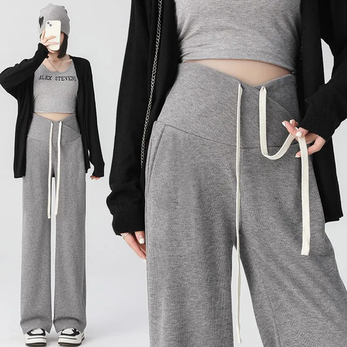 Maternity pants for spring and summer outerwear, wearable after childbirth for autumn and winter, lined for warmth, adjustable elastic waistband, droopy sense, trendy wide-leg pants.