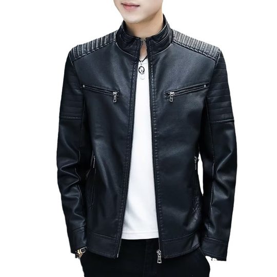 Leather Jacket Slim-fit Thickened Handsome Jacket Men's Casual Jacket Motorcycle Winter PU Trendy Spring and Autumn Leather Jacket