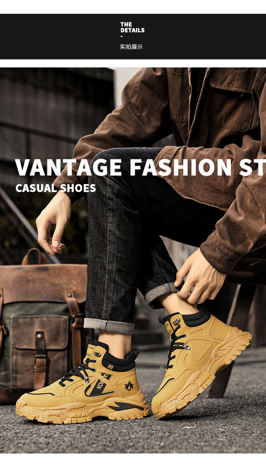 Giày bốt Martin nam cổ cao đế dày chống trơn, giày leo núi da lì lợm phong cách casual — W2161 màu vàng, W2161 màu xanh lá cây, W2161 màu đen chi tiết 8