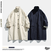 三防日系复古潮流立领中长款风衣外套男士街头街潮宽松休闲夹克