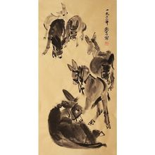 纯手绘名家黄胄毛驴群驴图国画水墨画竖幅客厅办公室字画装饰收藏