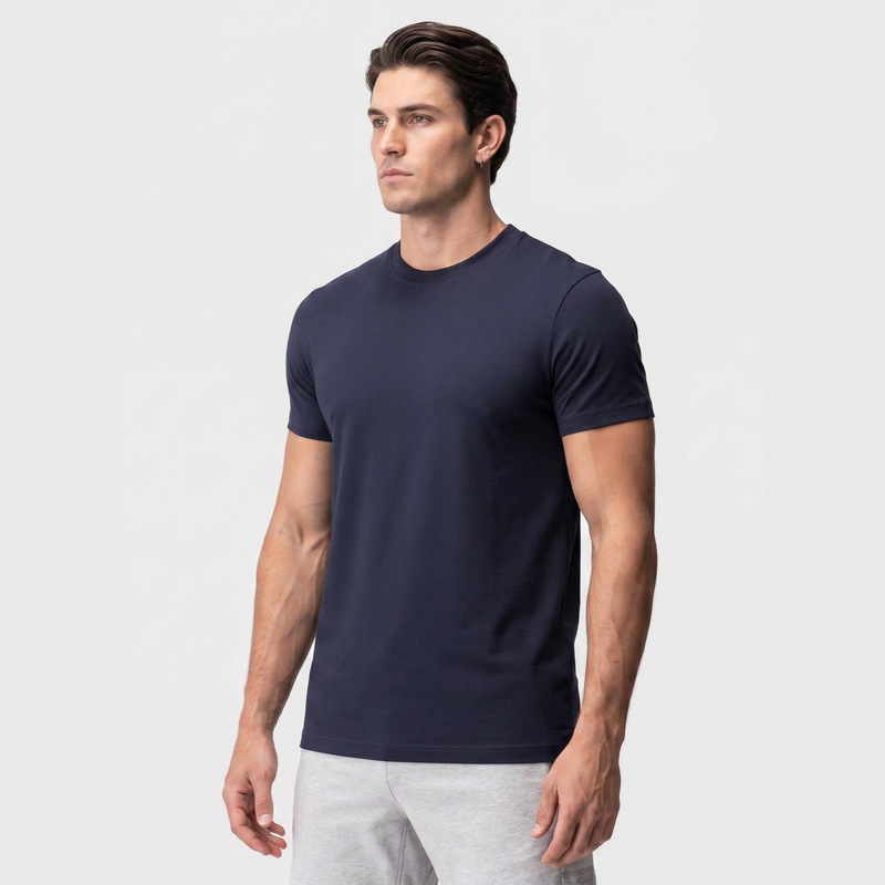 Cross-Border Summer European and American Slim-Fit Round-Neck T-Shirt for Men, Sports and Fitness Short-Sleeve Men's Ice-Feel Cotton-Polyester Elastic Moisture-Wicking Cross-Border Summer European and American Slim-Fit Round-Neck T-Shirt for Men, Sports and Fitness Short-Sleeve Men's Ice-Feel Cotton-Polyester Elastic Moisture-Wicking