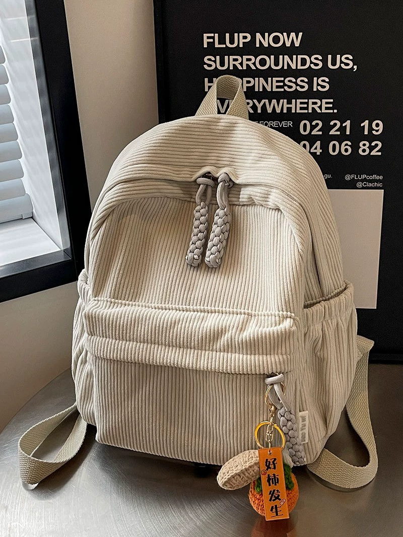 Backpack small shoulder travel bag, city style, corduroy texture, 27×14×30 cm, pendant option
