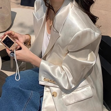 2025 Spring and Autumn New Arrival Small Suit Good-looking Casual Style Socialite French Satin Small Suit Jacket for Women