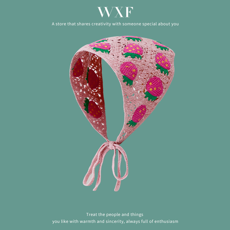 Francés vintage turbante mujer turbante triángulo de dopamina viaje dulce encantador gancho flores estilo de arte de punto de moda correa de pelo