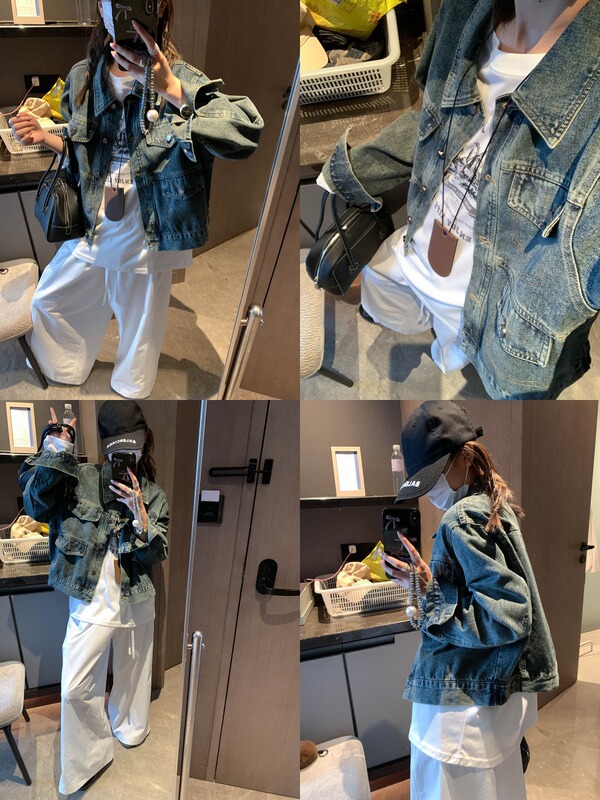 摩且 早秋新款 美式复古水洗做旧翻领宽松小个子牛仔外套 MQ0679|undefined