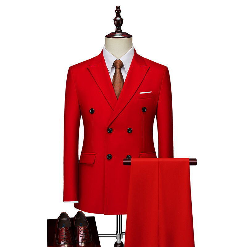 Men's Business Casual Suit Double-Breasted Suit Pure Color Bright Red Xz103-288 Suit-P135