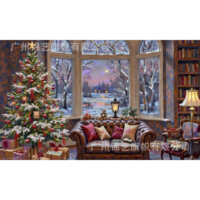 2025 新しいクリスマス背景布サンタクロース雪だるま油絵スタイルバナーホリデーパーティー装飾雰囲気|undefined