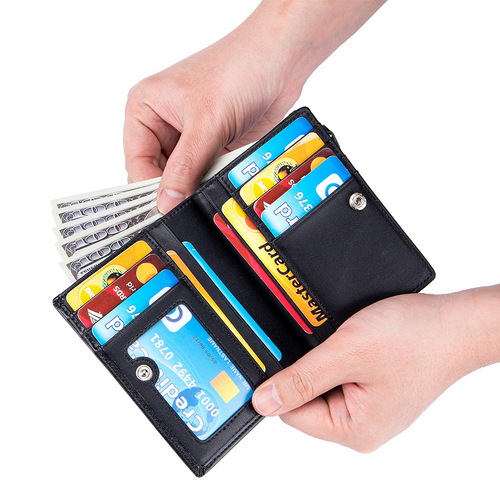 menwallet genuine leather short wallet small zipper rfid new cross-border men's vertical business wallet wholesale