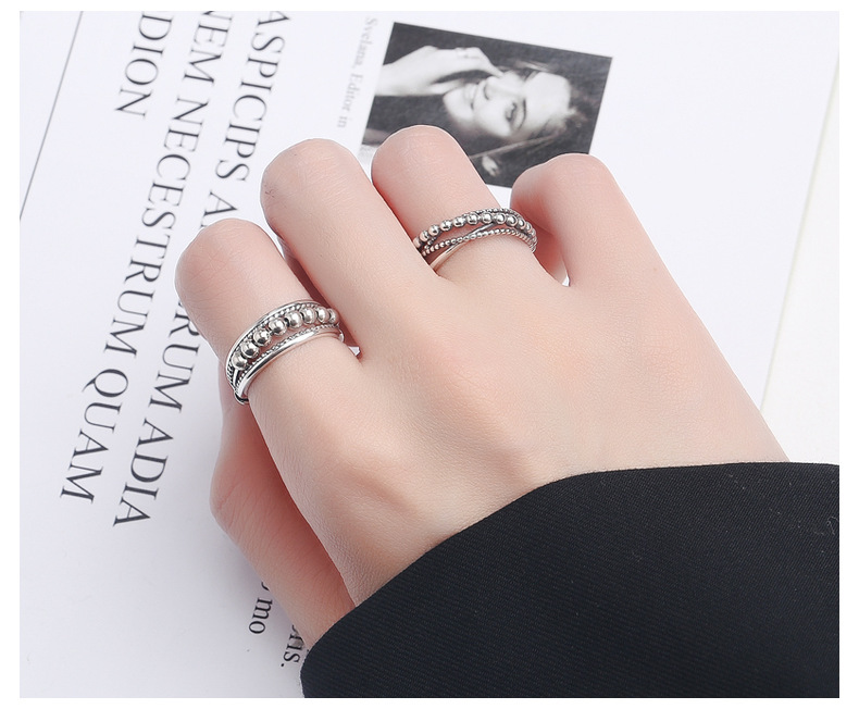 Bague de couple européenne et américaine, nouveaux bijoux à la mode, simple, ondulée, point, perles, accessoires en argent thaïlandais, bague à bouche ample_voghion.com