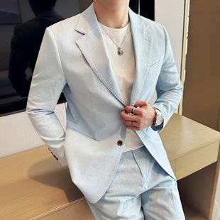 High-End Linen Thin Suit Suit Men's Business Casual Slim Cotton and Linen Suit Jacket Handsome Light Top