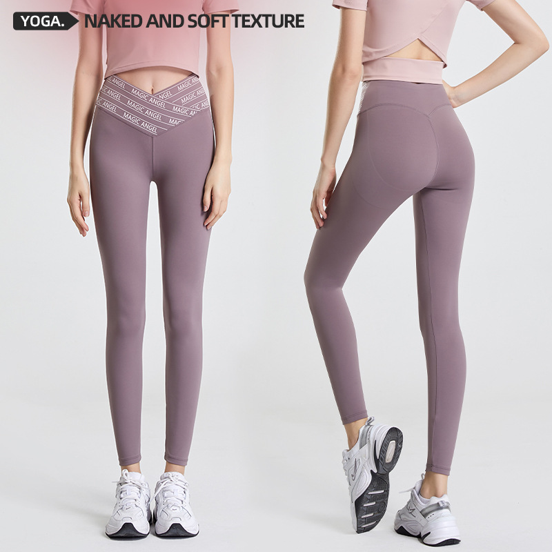 2024 primavera y verano nueva impresión cruzada yoga Barbie Pantalones mujer cintura alta cadera levantamiento adelgazamiento apretado deportes fitness Pantalones
