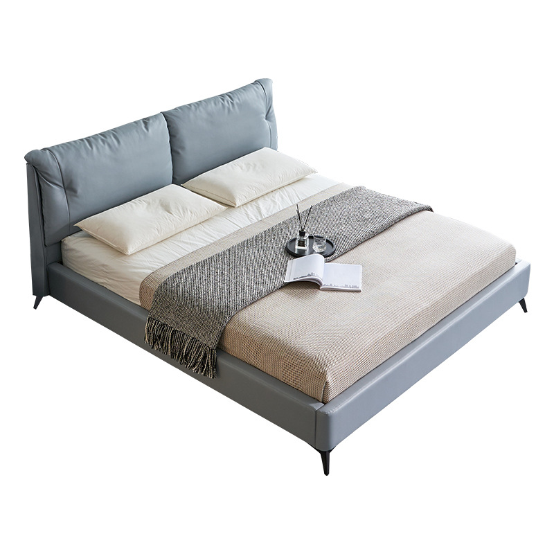 Cama de cuero genuino italiano minimalista cama suave dormitorio principal 1,8 m cojín pequeño apartamento cama doble cama de boda ventas directas de la fábrica