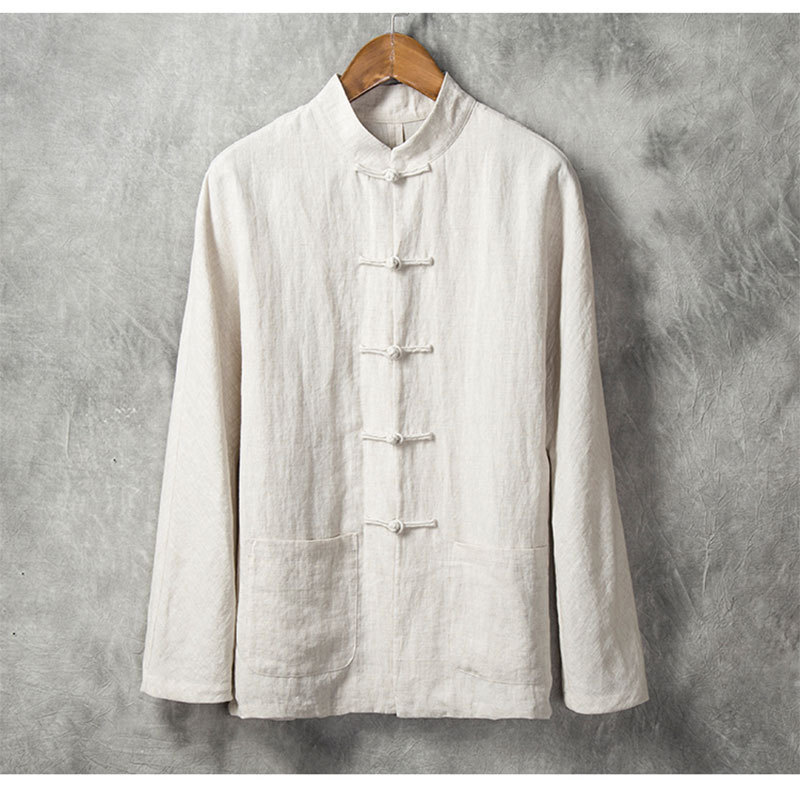 Tang Men's Cotton and Linen Shirt with Buckle and Retro Style Men's Solid Color Casual Top Fashionable Chinese Linen Shirt for Youth Tang Men's Cotton and Linen Shirt with Buckle and Retro Style Men's Solid Color Casual Top Fashionable Chinese Linen Shirt for Youth